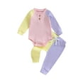thumbnail image 2 of Musuos Baby Girls 2 Piece Outfit 0-18Months Contrast Color Raglan Sleeves Romper and Elastic Pants Warm Clothes Set, 2 of 9