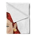 thumbnail image 2 of Pin up Girl Soft Flannel Fleece Throw Blanket, Vintage Portrait of a Ginger Lady with Retro Style Rolled Hair, Cozy Plush for Indoor and Outdoor Use, 50" x 70", Pale Peach Scarlet, by Ambesonne, 2 of 5