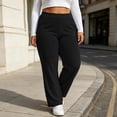 thumbnail image 4 of Mifsaly Plus Size Women's Straight Leg Sweatpants Ribbed Knit Elastic Waist Lounge Pants Fall Winter Trendy Daily Going Out Athletic Casual Clothing, 4 of 6