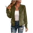thumbnail image 2 of Womens Suede Jacket Full Zip Bomber Jackets Long Sleeve Open Front Lightweight Coats Faux Suede Leather Coat Outwear, 2 of 5