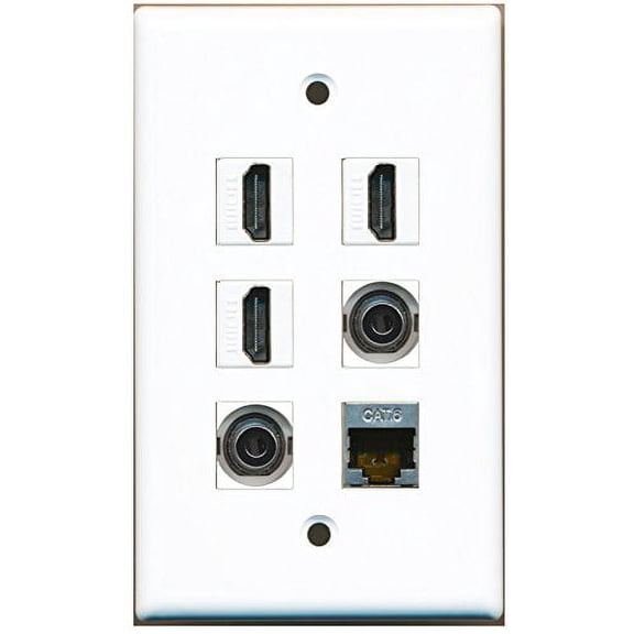 RiteAV - 3 HDMI 1 Port Shielded Cat6 Ethernet 2 Port 3.5mm Wall Plate