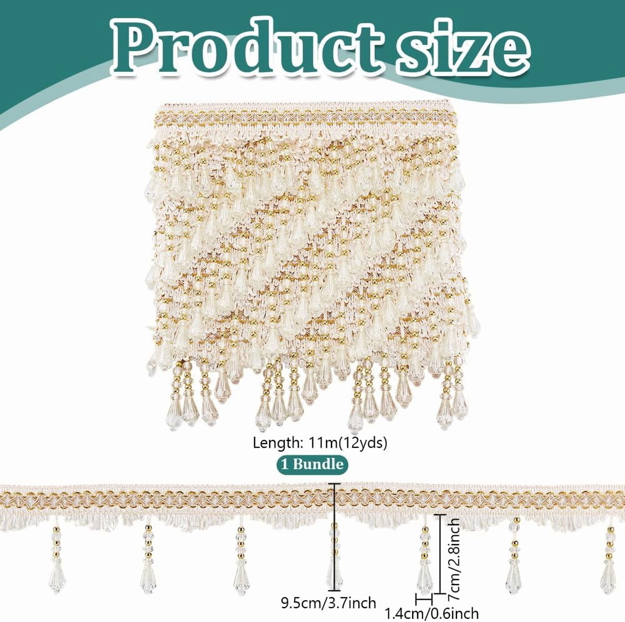 12 Yards Beaded Fringe Trim 3-3/4 inch Sewing Trim Fringe Hanging Tassel Trim Golden Beaded Trim Lace Ribbon for Curtain Tablecloth Home Decor Dress Clothes DIY Crafting