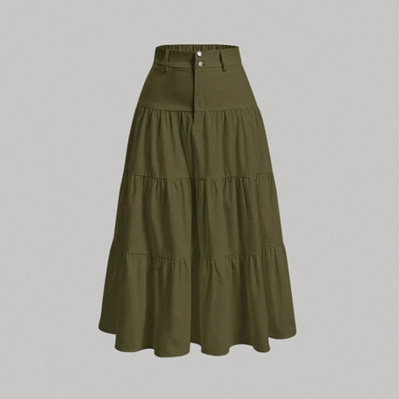 Taylonsss Women's High Waist Tiered Midi Skirt Flowy Ruffle Beach Vacation A-Line Skirts Work Solid Casual Summer Clothes