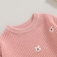 thumbnail image 4 of Okbabeha Baby Girl Chunky Sweater Knit Oversized Sweatshirt Romper Onesie Embroidery Crewneck Pullover Tops for Newborn, 4 of 7