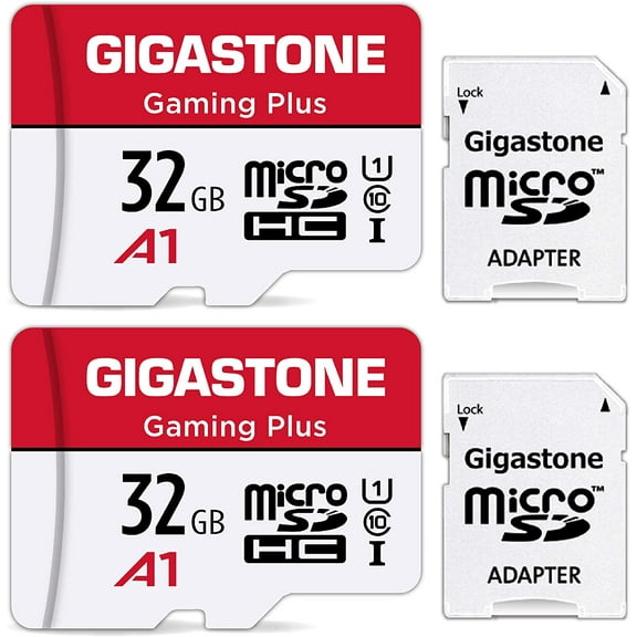 [Gigastone] Micro SD Card 32GB 2-Pack, Gaming Plus, MicroSDHC Memory Card for Nintendo-Switch, Wyze Cam, Roku, Full HD Video Recording, UHS-I U1 A1 Class 10, up to 90MB/s, with MicroSD to SD Adapter