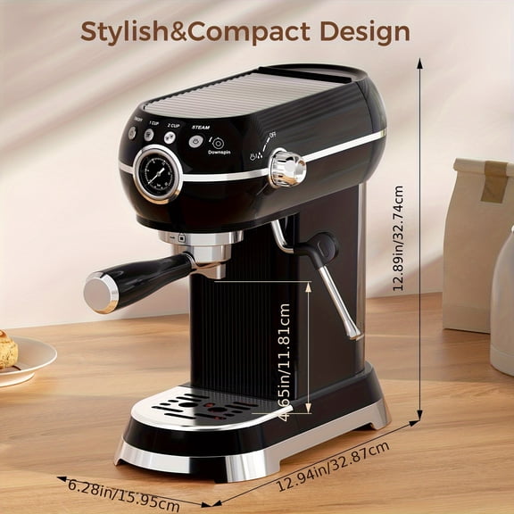 20 Bar Espresso Machine with Milk Frother & Integrated Grinder - Professional Barista Coffee Maker for Single Serve Espresso, Lattes & Cappuccinos - Home & Portable Use