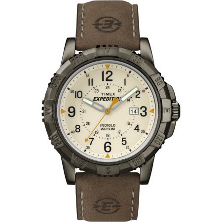 Timex Men's Expedition Rugged Metal Field Brown/Natural 45mm Outdoor Watch, Leather Strap