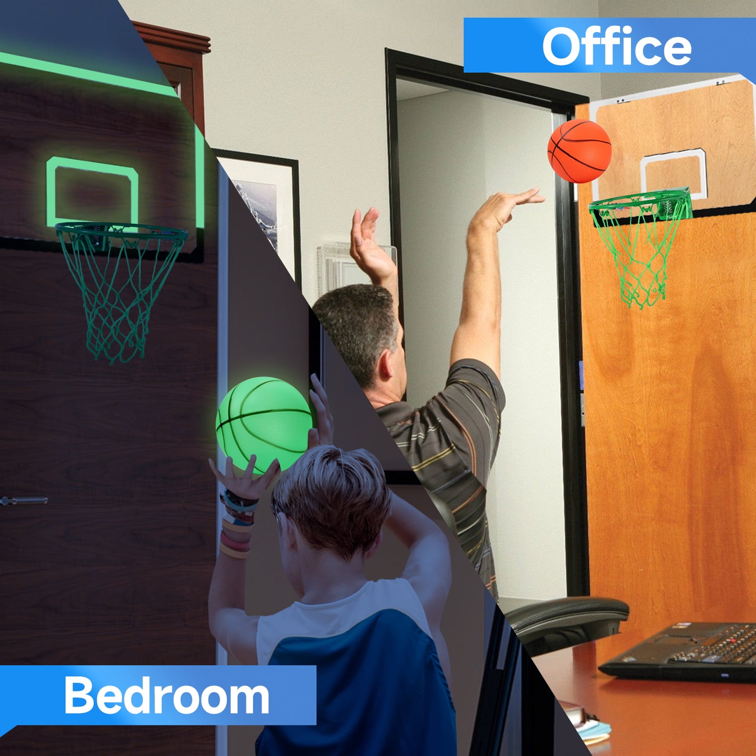 GSE Games & Sports Expert Large Over-The-Door Basketball Hoop with Ball & Pump, Wall-Mounted Glow in The Dark Basketball Hoop Set for Home & Office