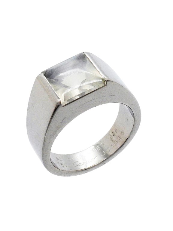 Pre-Owned Cartier Tank Ring, 18K White Gold, Moonstone, Size 50, Ladies', P3509320