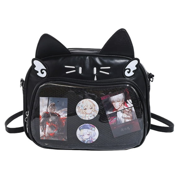 KGOTA Women Pu Ita Bag Japanese Style Backpack With Clear Window Chic Hobo Bag (Black)