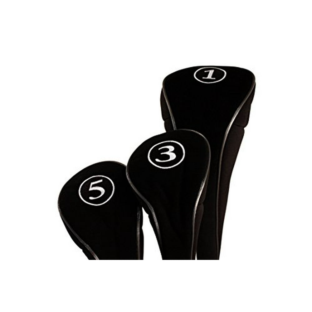 Black Golf Zipper Head Covers Driver 1 3 5 Fairway Woods Headcovers