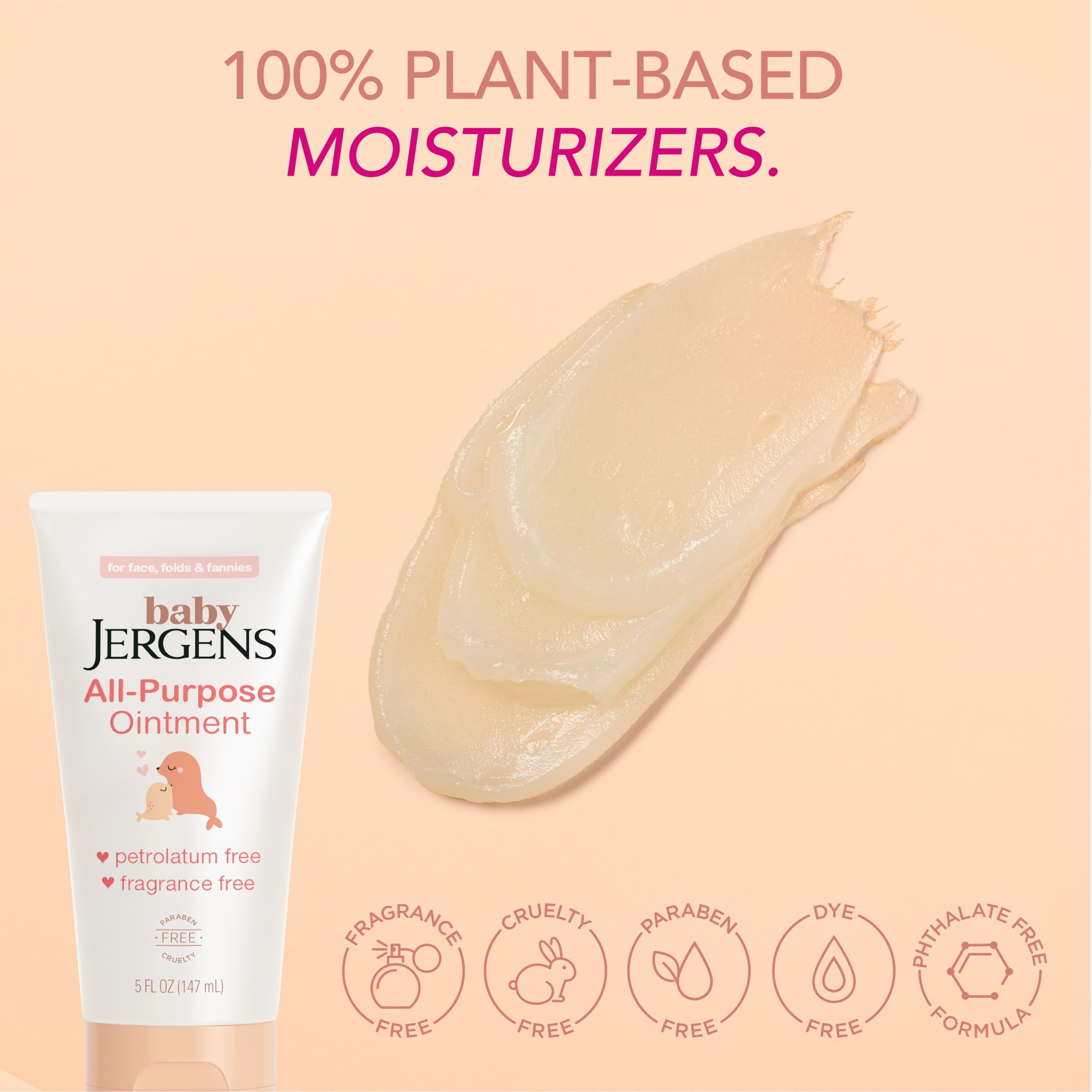 (2 pack) Baby Jergens All-Purpose Ointment, Plant-Based Moisturizers, Petrolatum Free & Pediatrician-Tested, 5 Oz