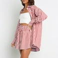 thumbnail image 4 of Shirt And Shorts Set Women Temperament Casual Long Sleeve Striped Button Down Shirts Lace Up Shorts Set Summer Outfits For Women Red XL, 4 of 7