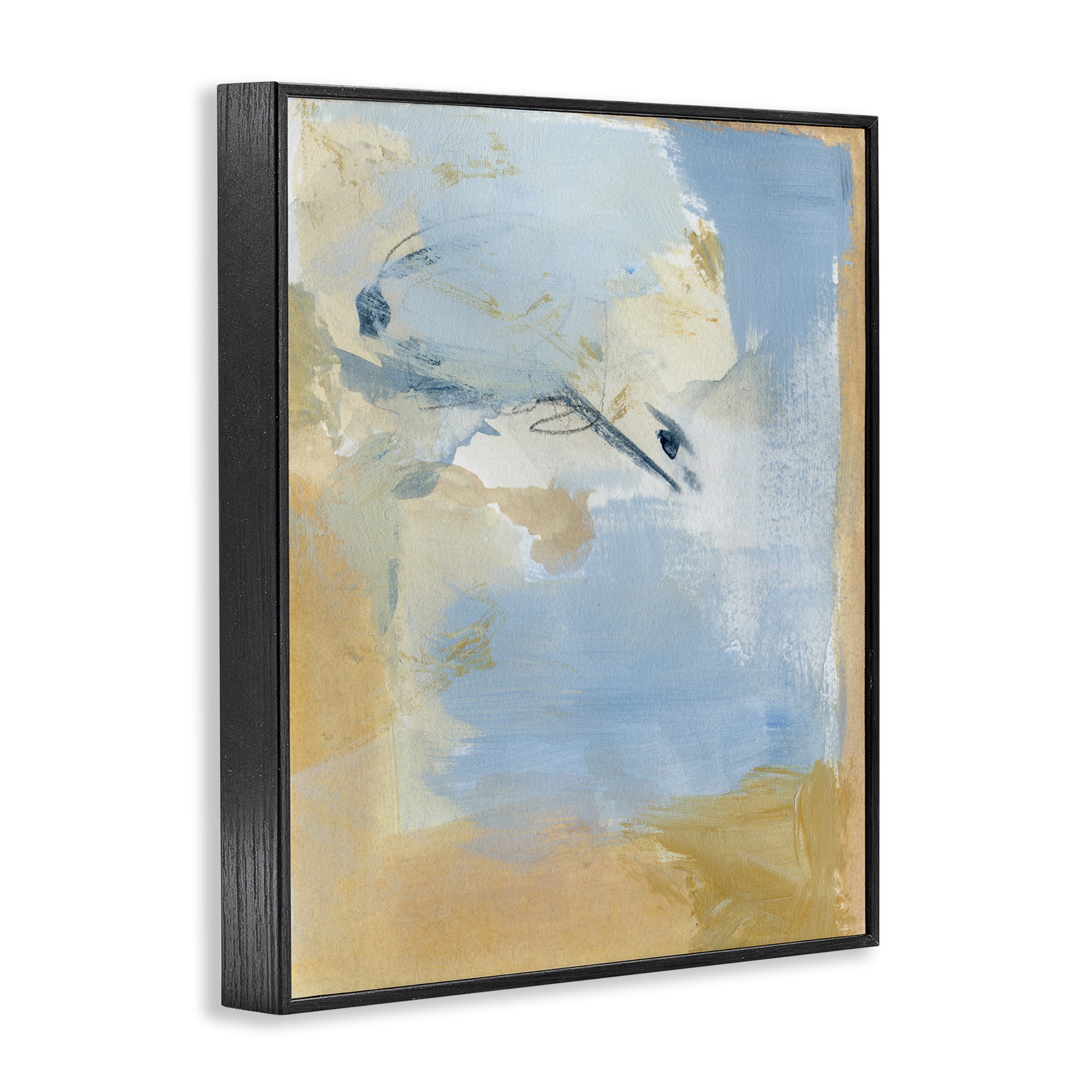 Stupell Industries Distressed Gold & Blue Abstract Painting Black Framed Art Print Wall Art, 11 x 14