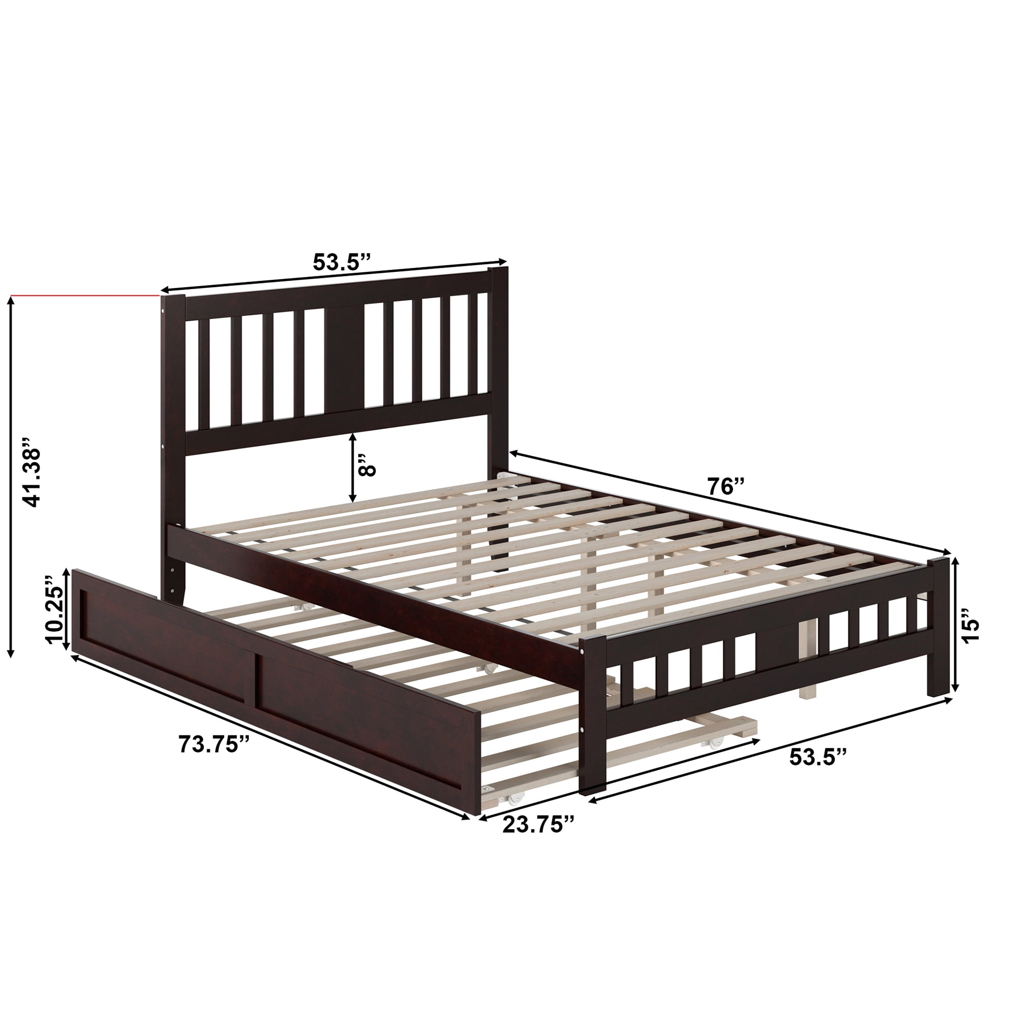 AFI Tahoe Full Wood Platform Bed with Headboard Footboard & Twin Trundle, Espresso