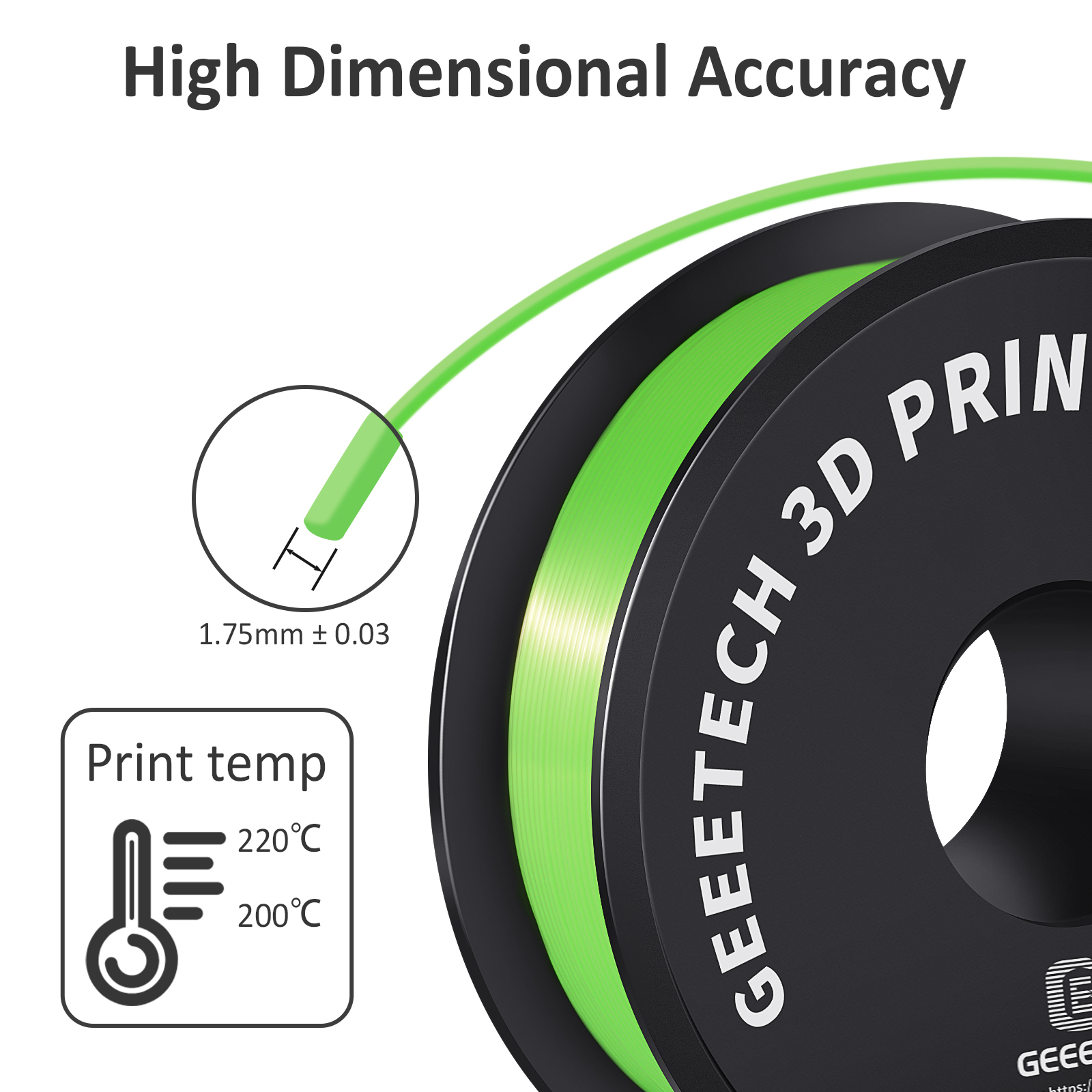Geeetech 5pcs Silk Green 3D Printer PLA Filament 5KG（11ibs） Toughness Enhanced Filament with 1.75mm Dimensional Accuracy +/-0.03mm, 1080 Feet per Roll, Vacuum Packaging
