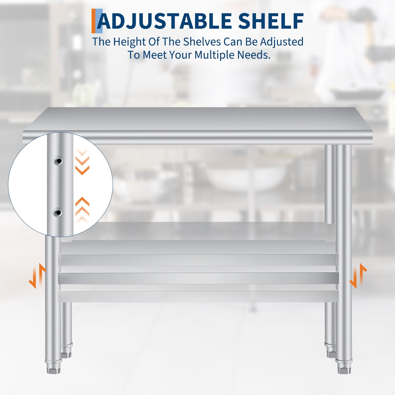 24x60 Inch Heavy Duty Stainless Steel Outdoor Kitchen Work Table – Adjustable Undershelf, Backsplash, Rolling Casters, Commercial BBQ Prep Storage