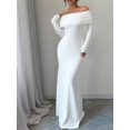 thumbnail image 5 of Women'S Long Sleeve Off the Shoulder Bodycon Dress Elegant Maxi Dress Cocktail Prom Dresses White XL, 5 of 7