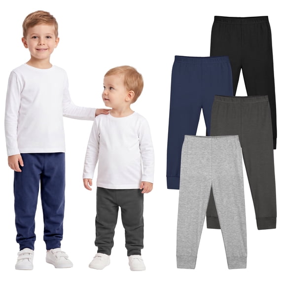Resinta 4 Packs Toddler and Boys 100% Cotton Pants Kids Sport Pull on Jogger Pants 2T-6Year