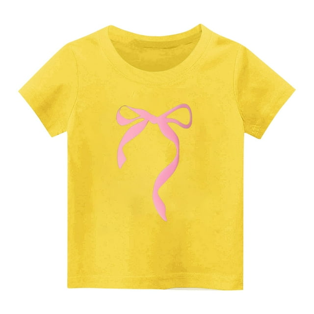HVOBBTY T-Shirt Décontracté à Manches Courtes pour Fille, Mode Décontractée pour Filles Imprimé Lettre Col Rond Manches Courtes Jaune, 5 Ans