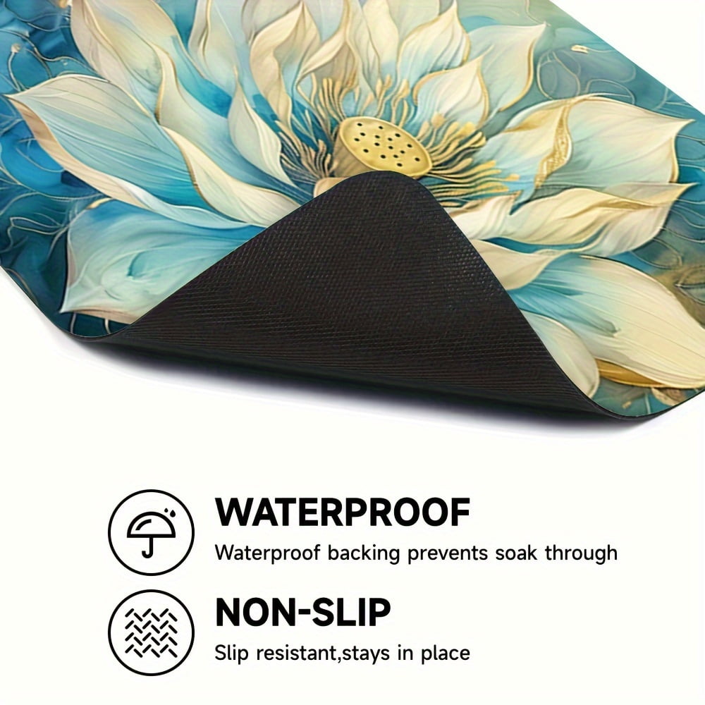 1pc, Dish Drying Pad, Floral Pattern Washing Machine Dust Cover Pad, Washstand Drain Mat, Soft Faucet Absorbent Mat, Washstand Cup Mat, Kitchen Accessories, Bathroom Accessories