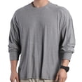 thumbnail image 1 of pstuiky Camiseta de cuello redondo de punto, holgada, de manga larga, informal, para hombre, de entrenamiento, elástica, transpirable, de manga larga, con cuello redondo., 1 of 4