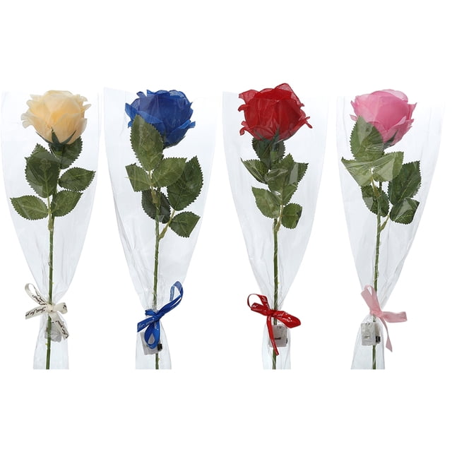 Paquete de 4 rosas artificiales con luz LED, flores de rosas brillantes, regalo para esposa, novia, abuela, día de la madre, día de San Valentín, cumpleaños, aniversario de boda