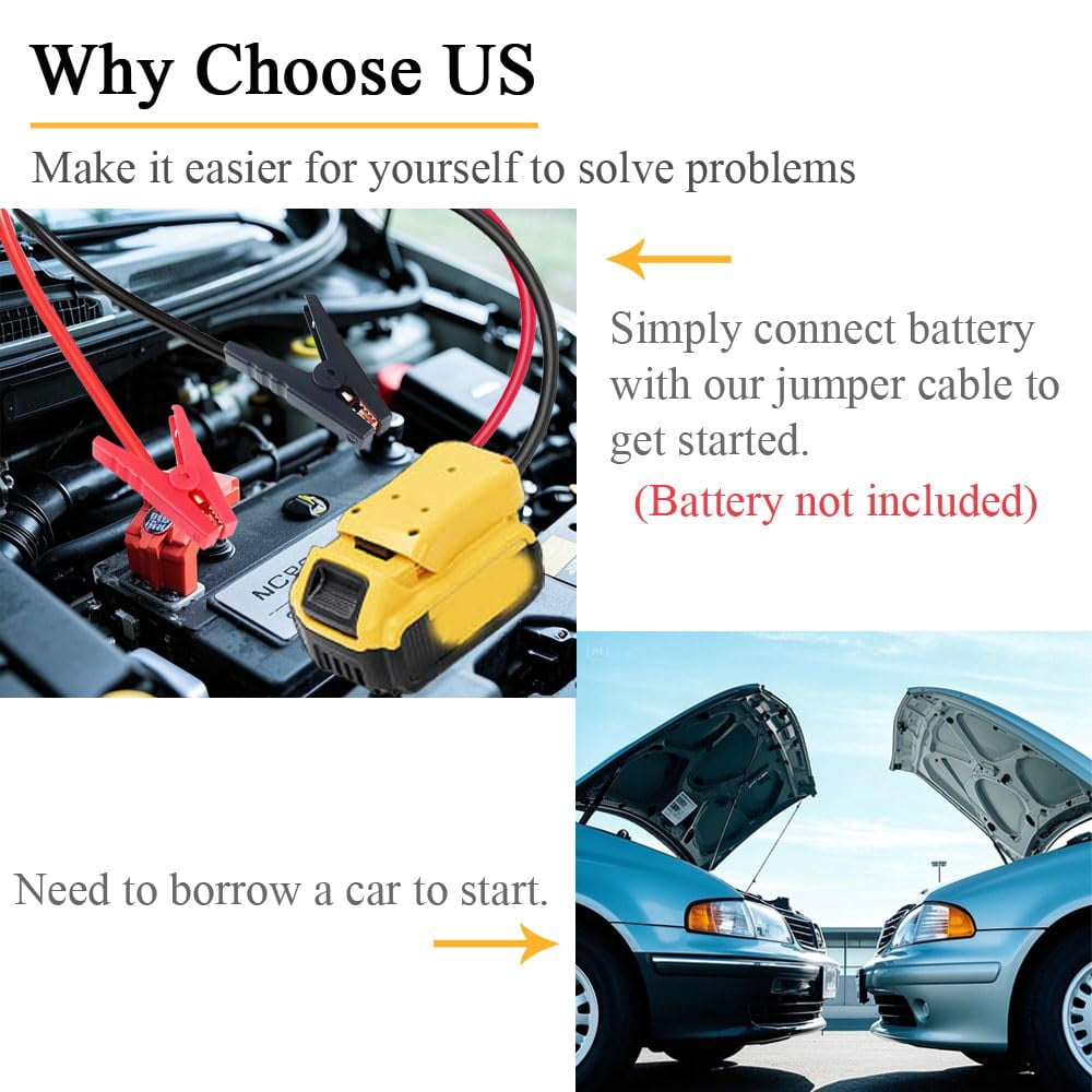 Jumper Cables with Adapter Compatible with De walt 20V Battery, 5.9FT 8AWG Portable Battery De walt Jumper Starter Automotive Booster Cables Power for Car Jump Starting Using Tool