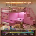 thumbnail image 3 of Twin Over Twin Bunk Beds with LED Lights, Low Bunk Bed Frame with 6 Storage Drawers and Pocket Organizer for 2 Teens, Twin Metal Bed Frame with Reversible Storage Staircase, Pink, 3 of 6