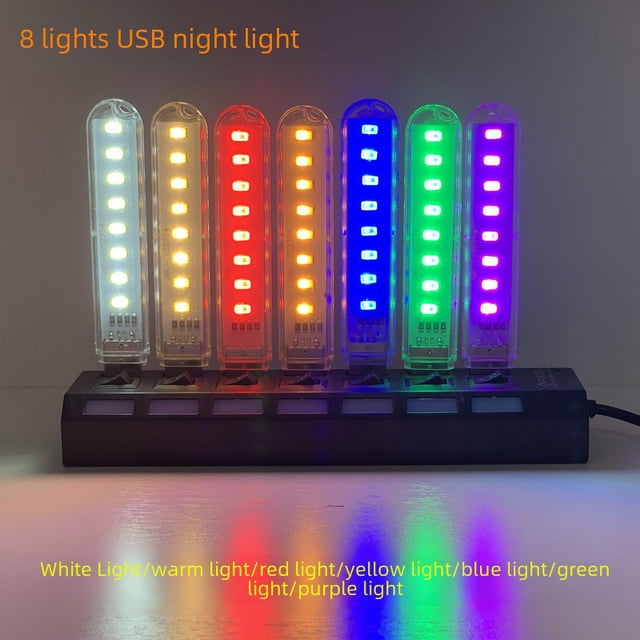 Interruptor táctil con luz LED, luz de noche con alimentación por USB, luz de disco U extendida, 8 cuentas de lámpara, regalo
