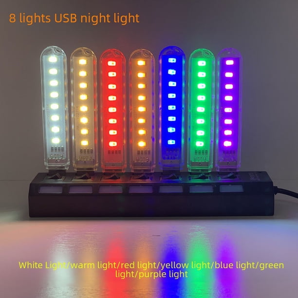 Interruptor táctil con luz LED, luz de noche con alimentación por USB, luz de disco U extendida, 8 cuentas de lámpara, regalo