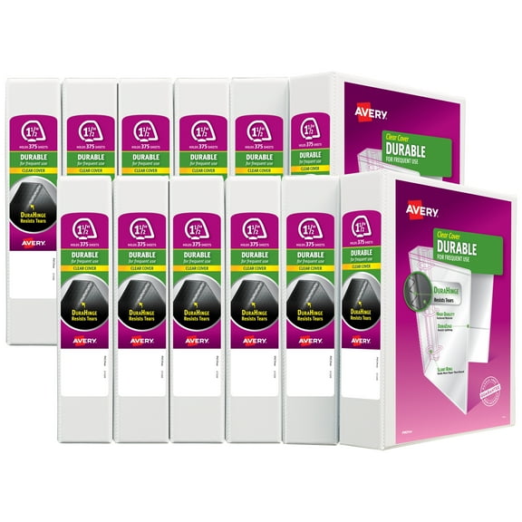 Avery Durable View 3 Ring Binder, 1.5" Slant Rings, 1 White Binder (17022) - 12 Pack