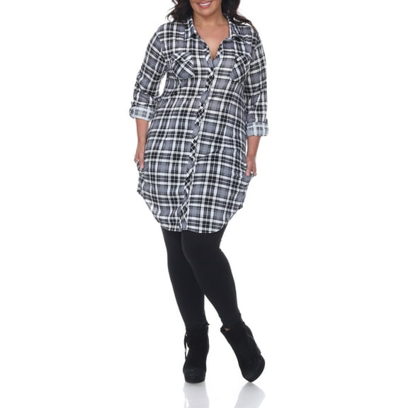 White Mark Women's Plus Size Plaid Tunic Top