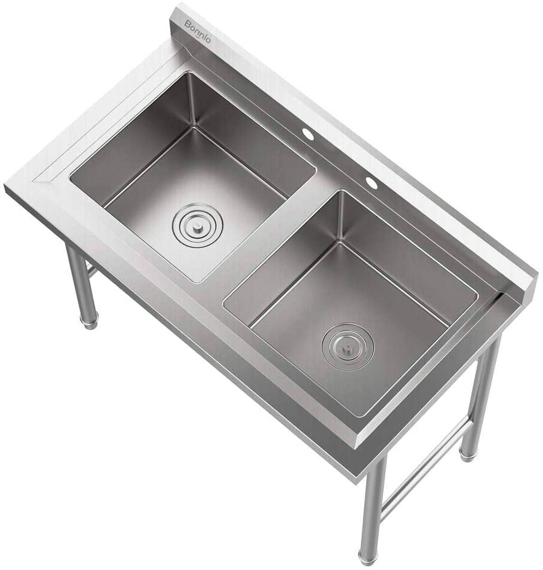 Bonnlo Commercial 304 Stainless Steel Sink 2 Compartment Free Standing Utility Sink for Garage, Restaurant, Kitchen, Laundry Room, Outdoor, 35.8" W x 21.3" D x 40" H