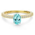 thumbnail image 3 of Gem Stone King 14K Two Tone Gold Blue Apatite and Lab Grown Diamond Engagement Ring for Women | 0.98 Cttw | Oval 7X5MM | Gemstone Birthstone | Size 8, 3 of 6