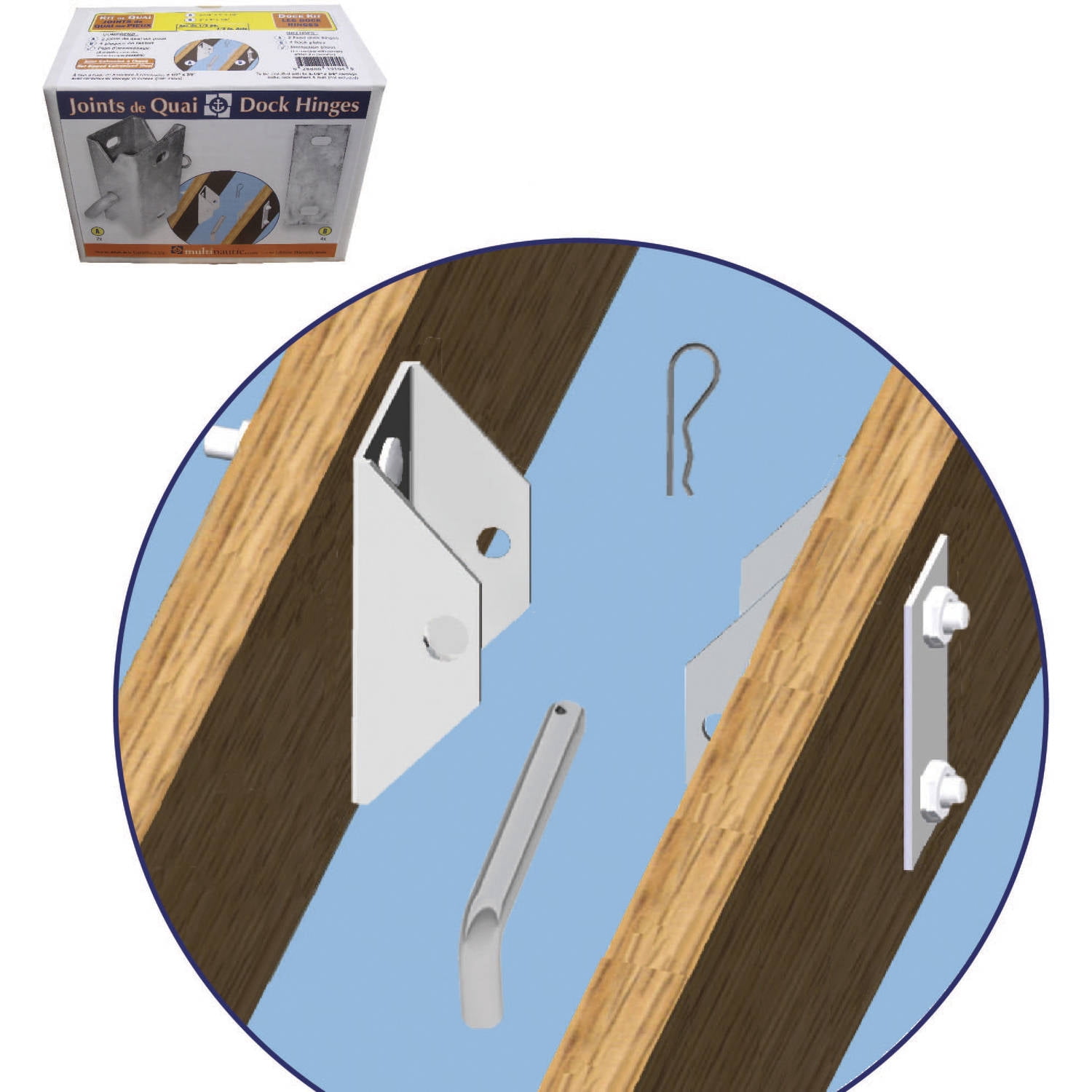 Multinautic Stationary Dock Hinge Kit - Galvanized Steel for Wood Dock