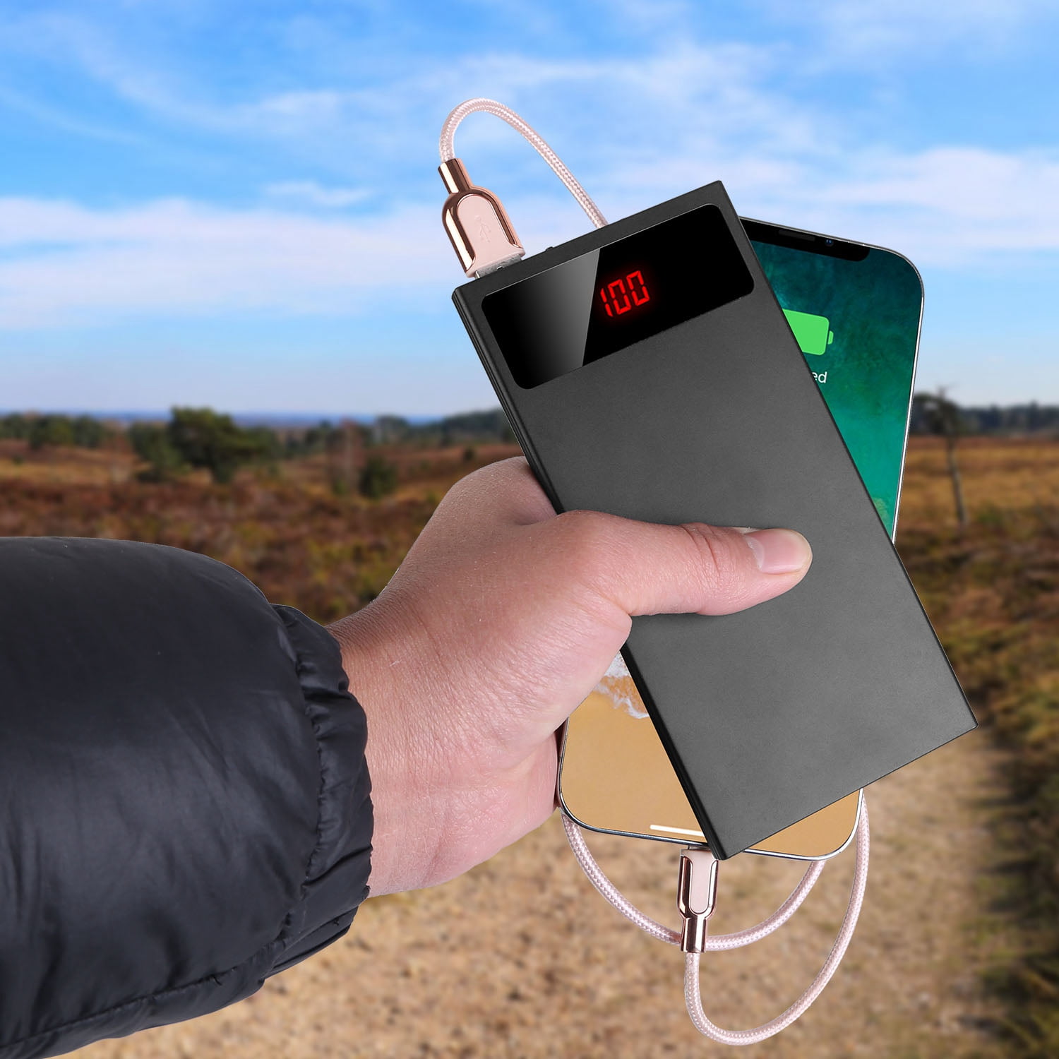 5V 2.1A Battery Pack 20000mAh Power Bank with Dual USB Port Heated Clothing Replacement Battery Pack for Heated Vest Jacket Coat Pants Black