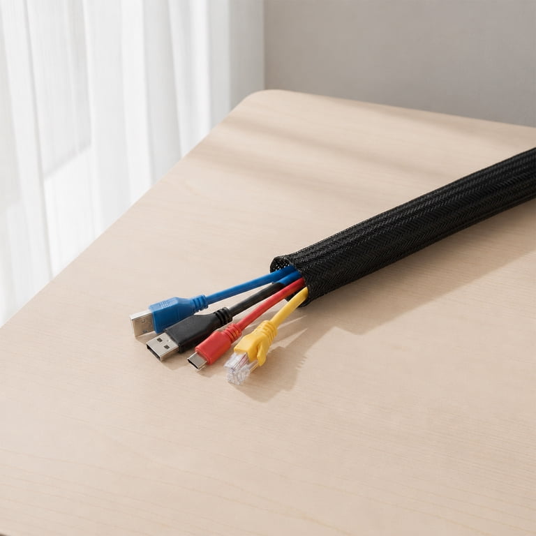 onn 10 Foot Braided Cable Management Sleeve, Black photo 2