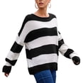 thumbnail image 1 of Mujeres suéter redondo Masajeadores de cuello rayas empalme manga larga casual señora knit pullover Top para las mujeres del invierno otoño, 1 of 6