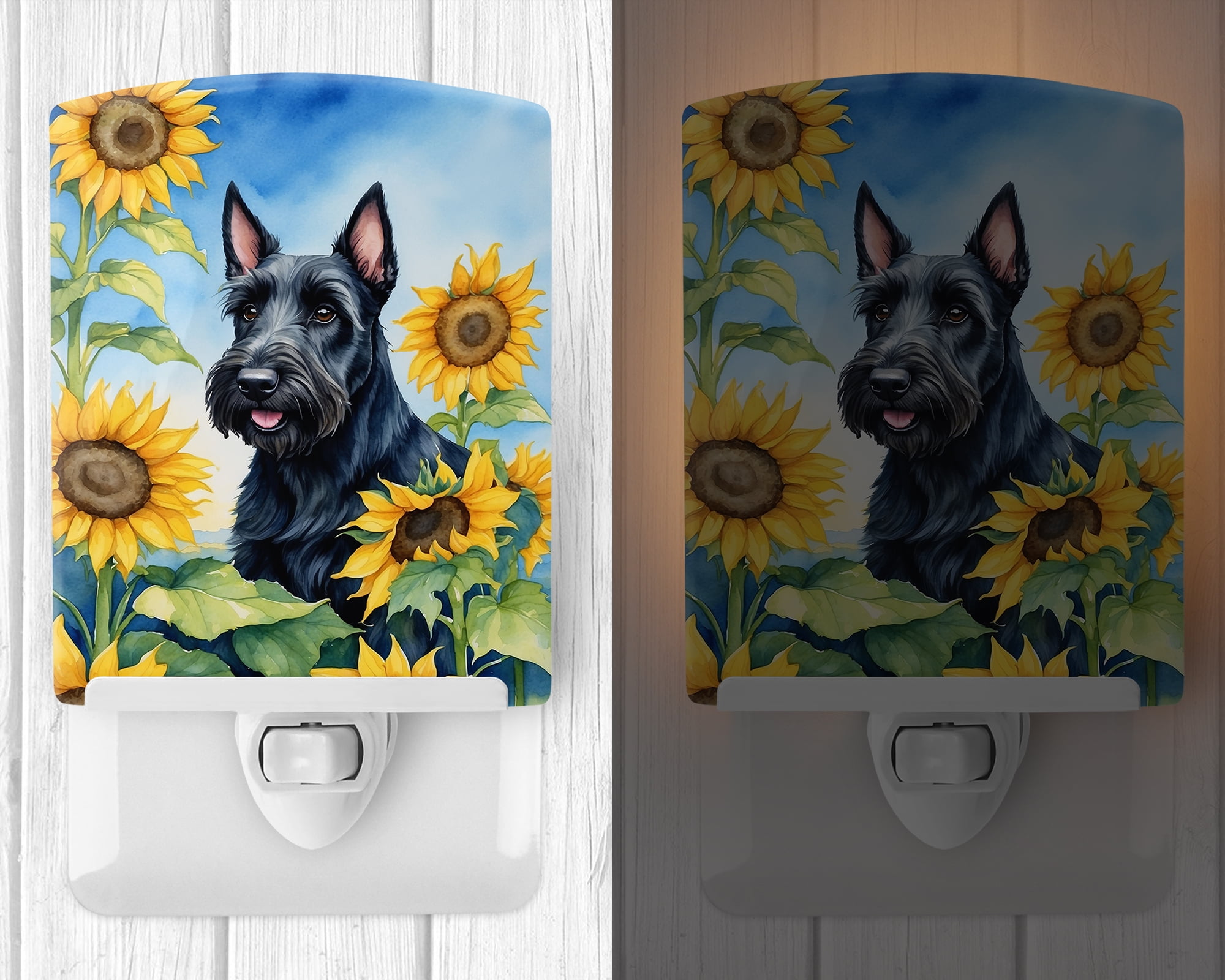 Scottish Terrier in Sunflowers Ceramic Night Light 4 in x 6 in