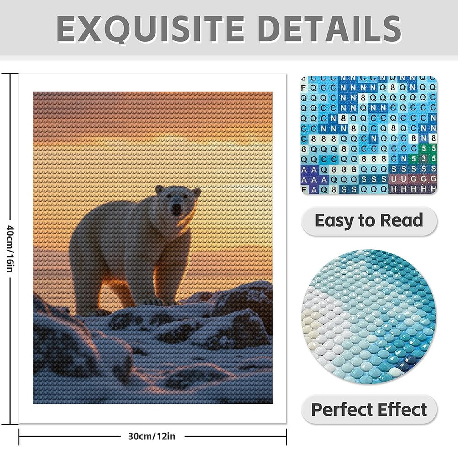 Diamond Art Kit for Adults, Polar Bear On Snowy Rocks Sunset Diamond Painting for Adults Beginners, DIY Diamond Art Painting Kits, 5D Diamond Painting Crafts for Home Decor 12x16 Frameless