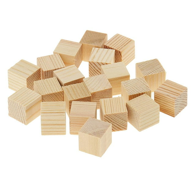 GUOOL Wood Cube Blocks Puzzle Unfinished Wooden Pieces for Crafts 15mm 20 Pieces