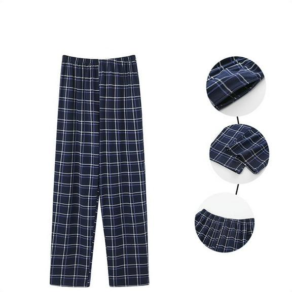 Momasggi Men Plaid Pajama Pants Big and Tall Pjs Bottoms Cozy Elastic Waist Pajama Bottoms Baggy Straight Leg Sleep Pants Lightweight Home Lounge Pants Blue L