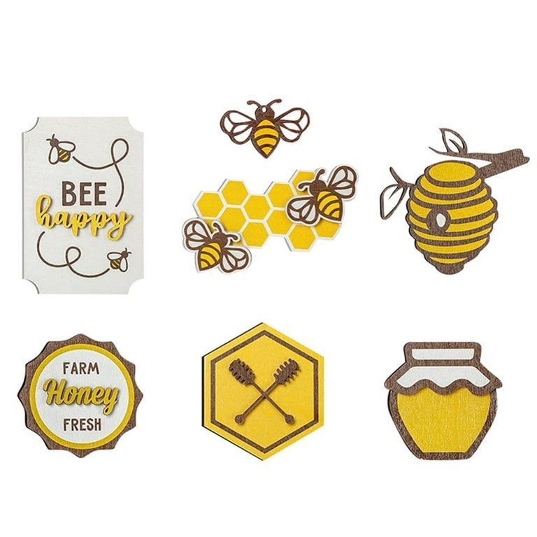 7 Pieces Bee Decor for Home Tiered Tray Decor Honey Bumble Decor Bee Wood Signs for Farmhouse Decoration (warm Bee Styles), Size: 15, Other