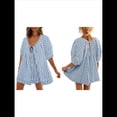 thumbnail image 2 of Mono de Rayas Extragrande para Mujer, Vestido Corto, Mono, Ropa de Playa para Vacaciones con Bolsillos. Azul M, 2 of 7