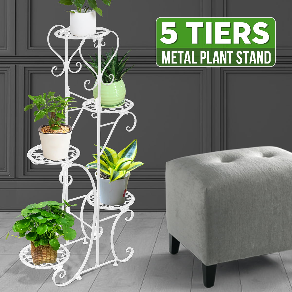 Details about  / 2 Tiers Flower Metal Holder Plant Pot Stand Shelf Display Garden Outdoor