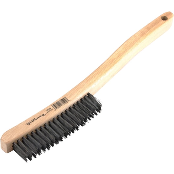Forney Industries Forney 70504 Wire Scratch Brush, Carbon Steel with Curved Wood Handle, 13-3/4-Inch-by-.014-Inch — Indoor & Outdoor Use, NEC-Compliant