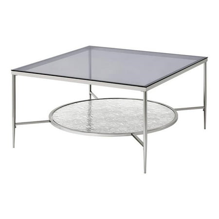 Pemberly Row Modern / Contemporary Coffee Table in Glass and Chrome
