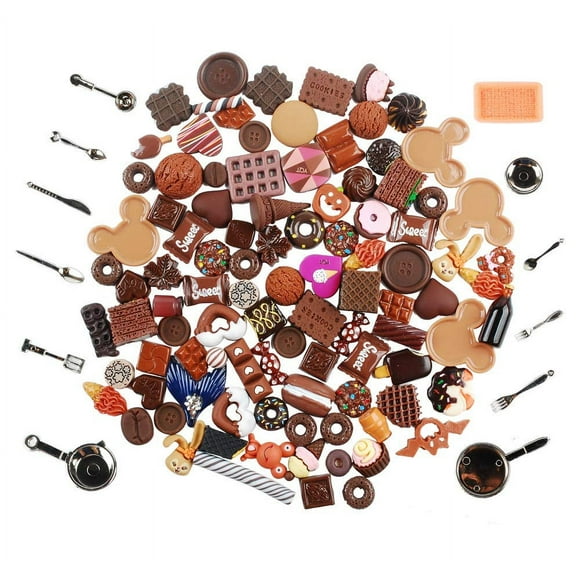 NWFashion 112PCS Décoration Miniature Dessert Pâtisserie Jouet Gâteau Topper Scrapbooking Chaussures Décoration Charmes (Chocolat)