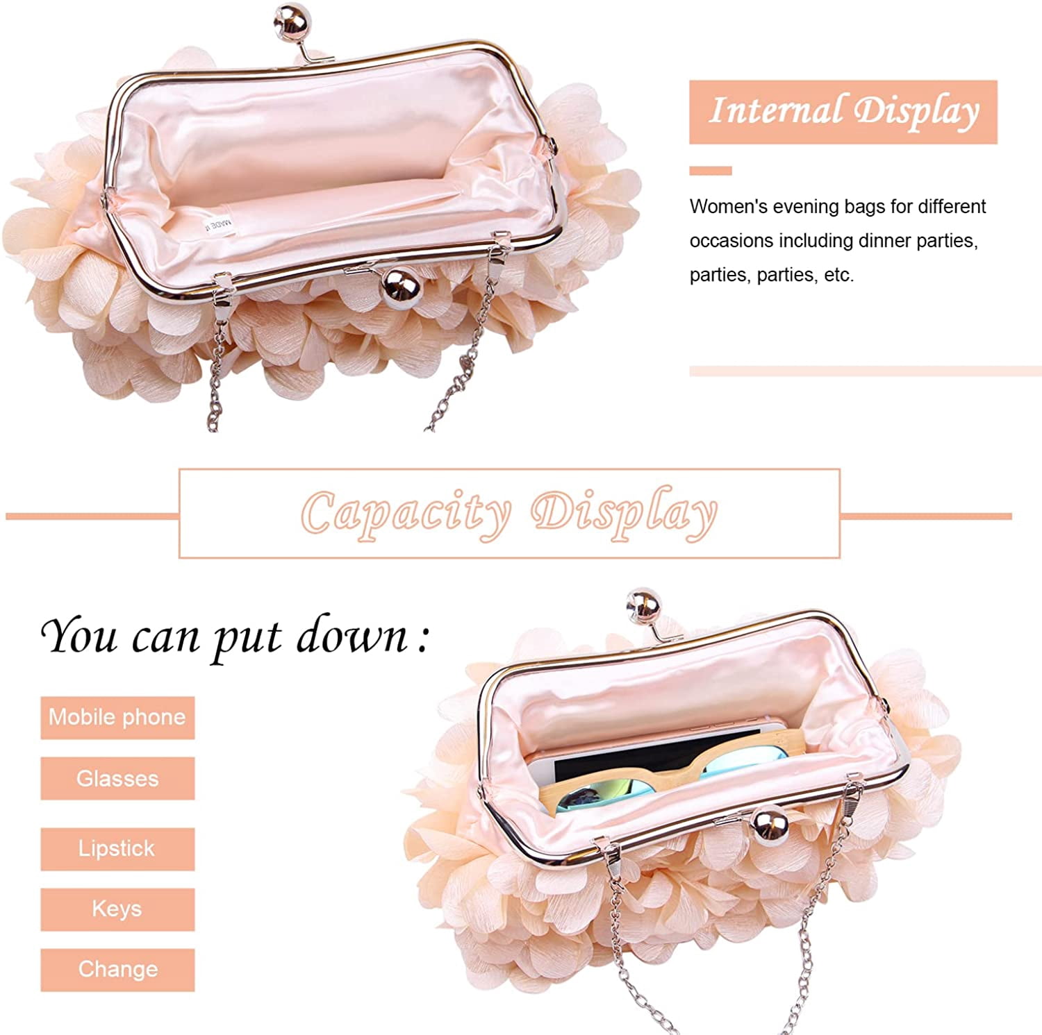 YOUI-GIFTS Womens Evening Clutches Floral Evening Handbag Ladies Wedding Party Chain Strap Shoulder Bag Purse